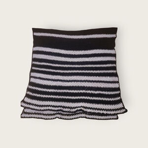 Vintage Crocheted Navy & Lt Blue Striped 100%Cotton Yarn Throw Blanket 36x74in